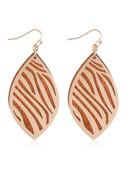 Bohemian Geometric Natural Wood Statement Earrings - Ethnic Wooden Leaf, Teardrop, Moroccan, Triangle Dangles