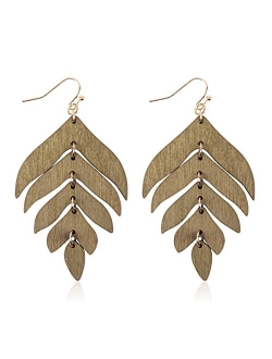 Bohemian Geometric Natural Wood Statement Earrings - Ethnic Wooden Leaf, Teardrop, Moroccan, Triangle Dangles