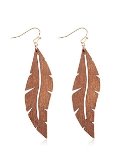 Bohemian Geometric Natural Wood Statement Earrings - Ethnic Wooden Leaf, Teardrop, Moroccan, Triangle Dangles