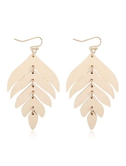 Bohemian Geometric Natural Wood Statement Earrings - Ethnic Wooden Leaf, Teardrop, Moroccan, Triangle Dangles