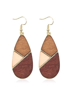 Bohemian Geometric Natural Wood Statement Earrings - Ethnic Wooden Leaf, Teardrop, Moroccan, Triangle Dangles