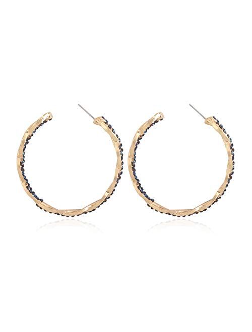 RIAH FASHION Lightweight Rhinestone Pave Statement Hoop Earrings - Sparkly Bridal Wedding Cubic Zirconia Crystal Wire Round, Teardrop Pear, Heart