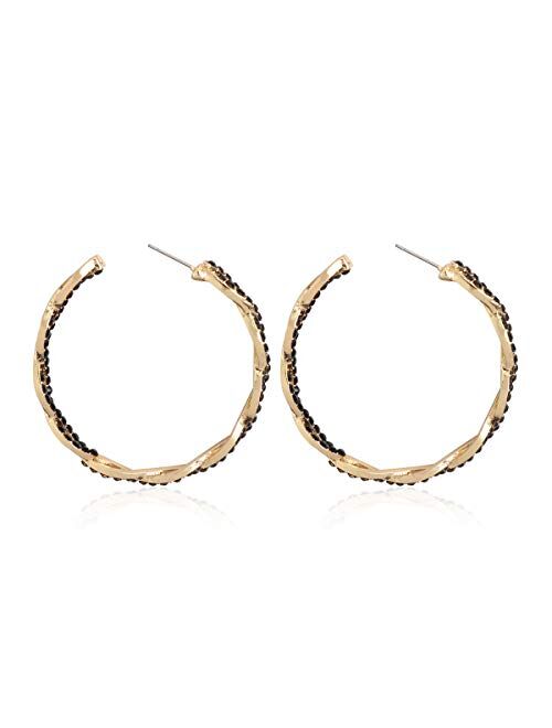 RIAH FASHION Lightweight Rhinestone Pave Statement Hoop Earrings - Sparkly Bridal Wedding Cubic Zirconia Crystal Wire Round, Teardrop Pear, Heart