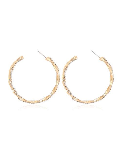 RIAH FASHION Lightweight Rhinestone Pave Statement Hoop Earrings - Sparkly Bridal Wedding Cubic Zirconia Crystal Wire Round, Teardrop Pear, Heart