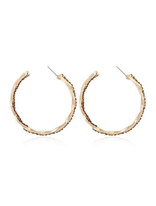 RIAH FASHION Lightweight Rhinestone Pave Statement Hoop Earrings - Sparkly Bridal Wedding Cubic Zirconia Crystal Wire Round, Teardrop Pear, Heart