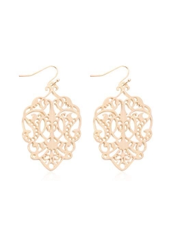 Filigree Metallic Geometric Embellished Cut-Out Drop Earrings - Moroccan Floral, Petal Lace, Lattice Polygon Oval Dangles