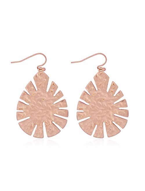 Riah Fashion Filigree Metallic Geometric Embellished Cut-Out Drop Earrings - Moroccan Floral, Petal Lace, Lattice Polygon Oval Dangles