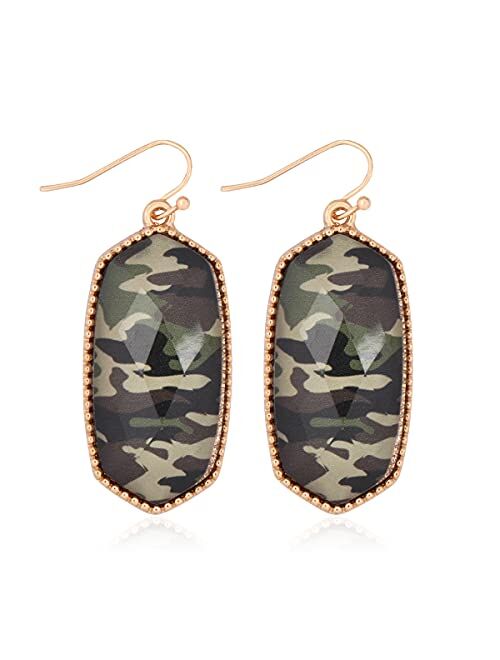 RIAH FASHION Faceted Jewel Geometric Drop Earrings - Sparkly Acrylic Crystal Statement Dangles Opalescent Oval, Hexagon, Leopard Clover, Leaf Teardrop