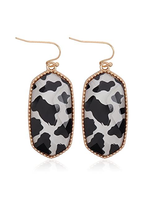 RIAH FASHION Faceted Jewel Geometric Drop Earrings - Sparkly Acrylic Crystal Statement Dangles Opalescent Oval, Hexagon, Leopard Clover, Leaf Teardrop