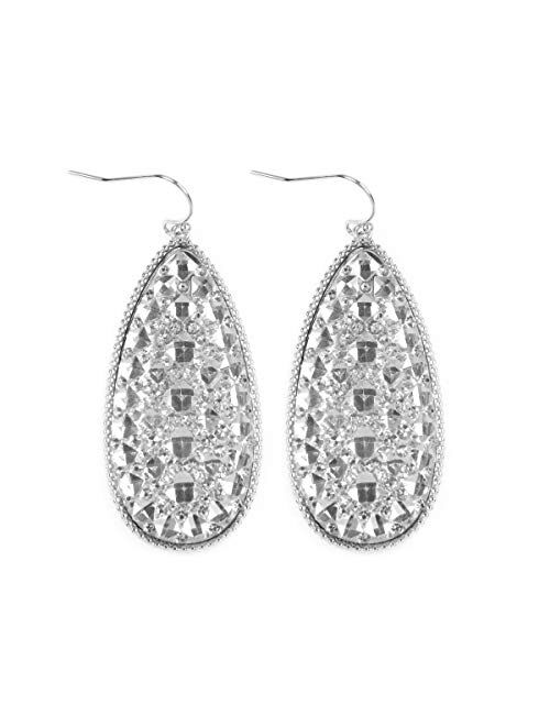 RIAH FASHION Faceted Jewel Geometric Drop Earrings - Sparkly Acrylic Crystal Statement Dangles Opalescent Oval, Hexagon, Leopard Clover, Leaf Teardrop