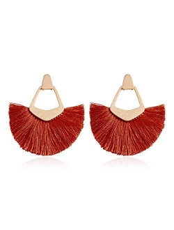 Bohemian Silky Thread Tassel Statement Drop Earrings - Geometric Strand Fringe Diamond Fan, Triangle Duster Dangles