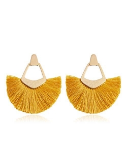 Bohemian Silky Thread Tassel Statement Drop Earrings - Geometric Strand Fringe Diamond Fan, Triangle Duster Dangles