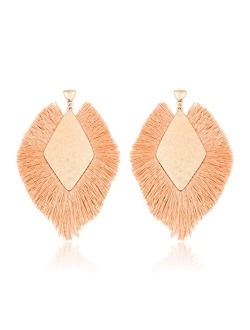 Bohemian Silky Thread Tassel Statement Drop Earrings - Geometric Strand Fringe Diamond Fan, Triangle Duster Dangles