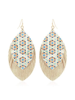 Bohemian Lightweight Faux Exotic Leather Geometric Drop Earrings - Hook Dangles Snake Skin Print Marquise Leaf, Python, Croc Embossed Leatherette Teardrop