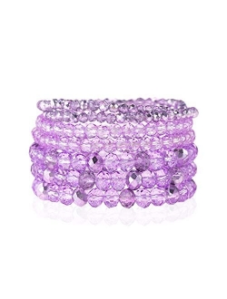 Bohemian Multi-Layer Beaded Stacking Statement Bracelets - Versatile Stretch Strand Sparkly Crystal Beads Wrap Slip-on Cuff Bangle Set