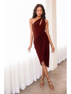 So Flirty Burgundy One-Shoulder Cutout Asymmetrical Dress