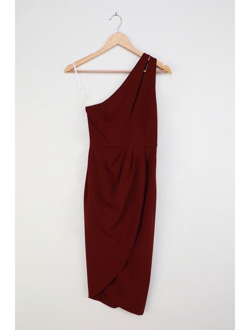 Lulus So Flirty Burgundy One-Shoulder Cutout Asymmetrical Dress