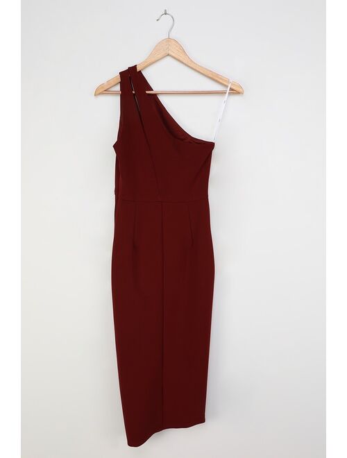 Lulus So Flirty Burgundy One-Shoulder Cutout Asymmetrical Dress