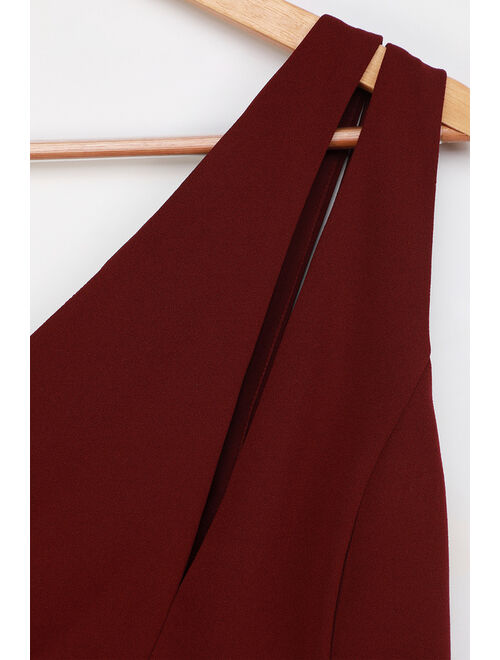 Lulus So Flirty Burgundy One-Shoulder Cutout Asymmetrical Dress