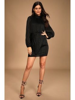 Cocktail Hour Chic Black Striped Long Sleeve Mini Dress