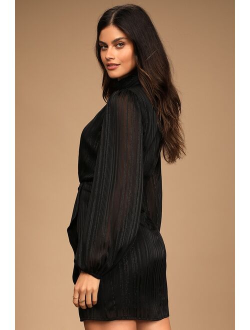 Lulus Cocktail Hour Chic Black Striped Long Sleeve Mini Dress