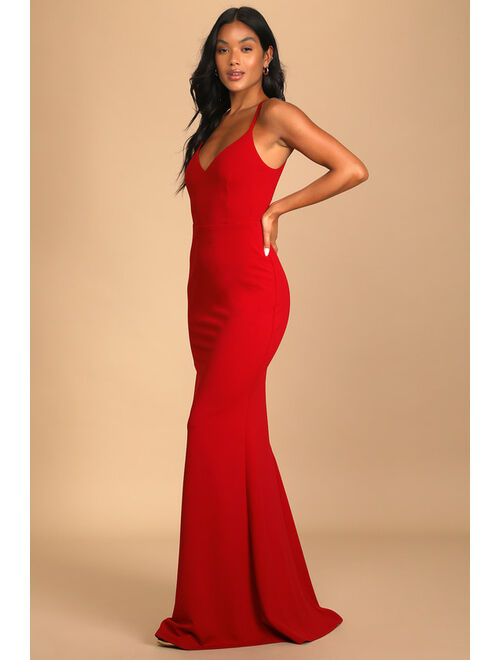 Lulus Moments Of Bliss Rust Red Backless Mermaid Maxi Dress