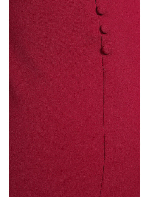 Lulus Truly Tempted Burgundy One-Shoulder Cutout Midi Dress