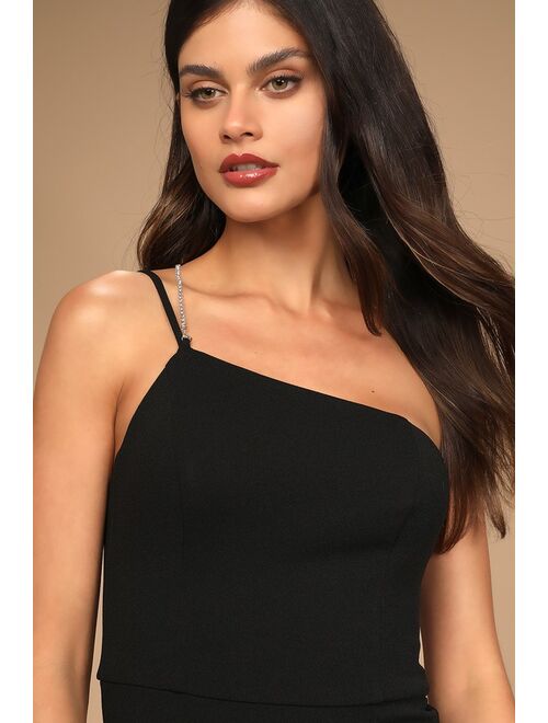 Lulus All About the Glitz Black One-Shoulder Bodycon Midi Dress