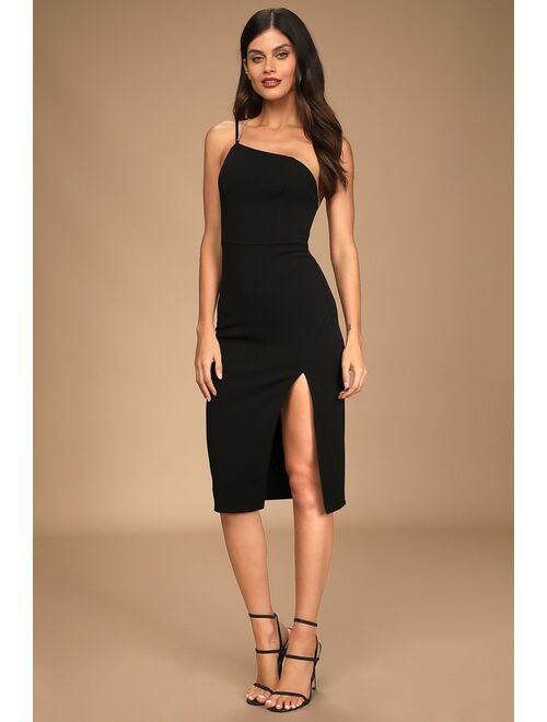 Lulus All About the Glitz Black One-Shoulder Bodycon Midi Dress