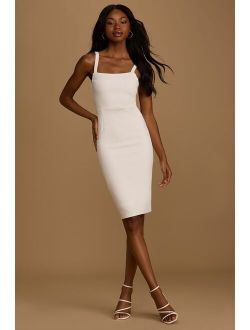 Guessing Game White Bodycon Midi Dress