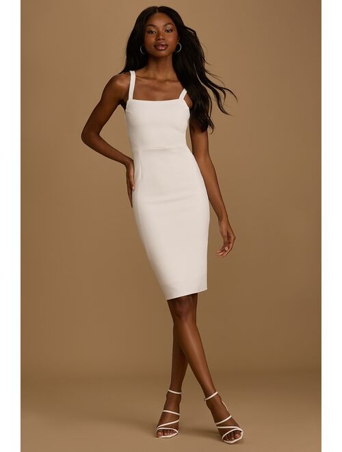 Lulus Guessing Game White Bodycon Midi Dress