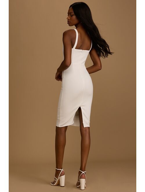 Lulus Guessing Game White Bodycon Midi Dress