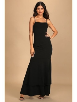 Tier and There Hunter Green Tiered Trumpet Hem Maxi Dress