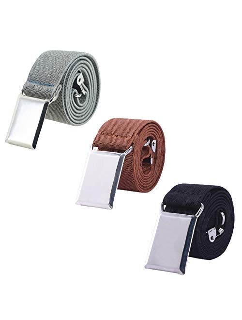 Toddler Boy Kids Buckle Belt - Adjustable Elastic Child Silver Buckle Belts, 3 Pieces