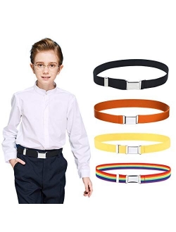 4PCS Kids Boys Elastic Buckle Belt - Adjustable Belt with Silver Square Buckle for Girls Childs By Kajeer