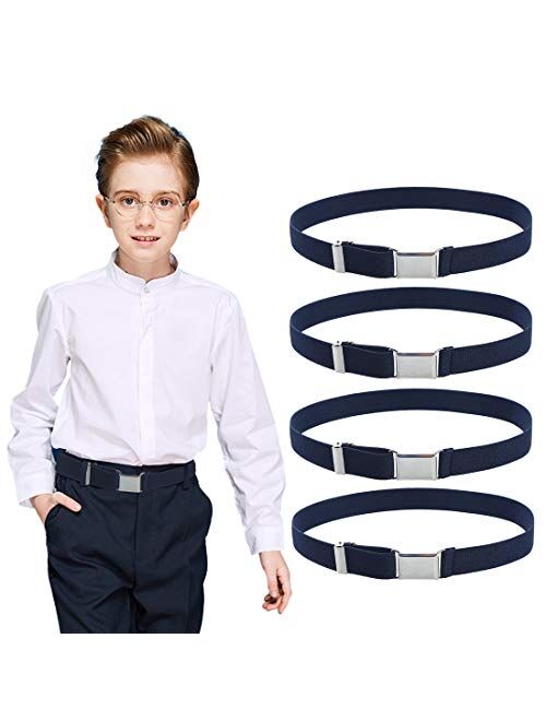 4PCS Kids Boys Elastic Buckle Belt - Adjustable Belt with Silver Square Buckle for Girls Childs By Kajeer