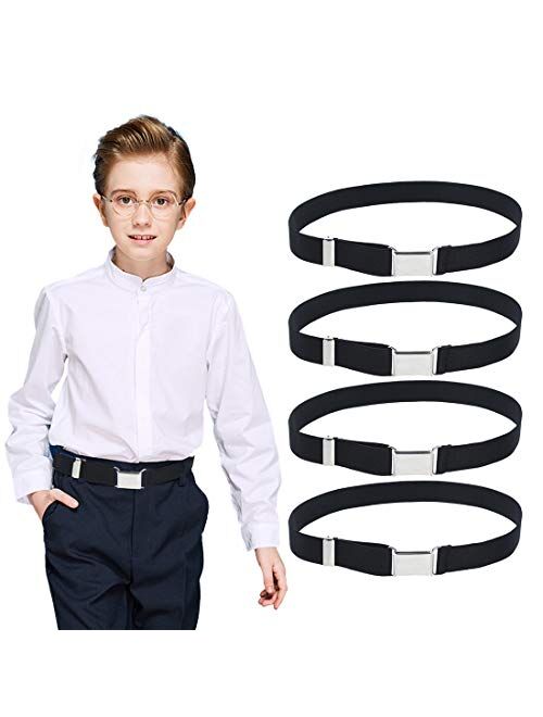 4PCS Kids Boys Elastic Buckle Belt - Adjustable Belt with Silver Square Buckle for Girls Childs By Kajeer