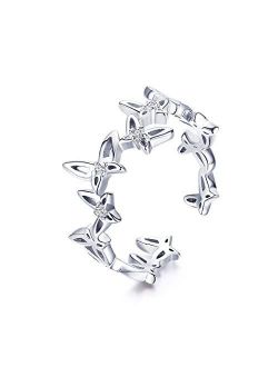 Cute Butterfly Sterling Silver Open Stacking Statement Rings for Women Girls Dainty Clear CZ Crystal Tail Finger Band Promise Engagement Wedding Ring Jewelry Gift