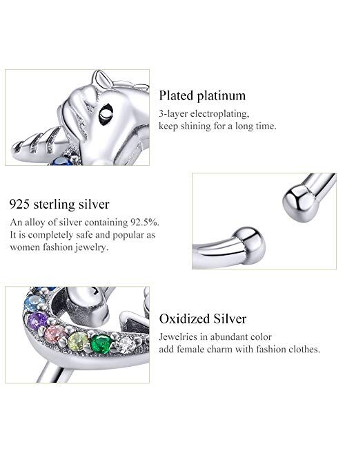 kokoma Cute Unicorn Love Heart Open Rings Sterling Silver Lovely Colorful Crystal CZ Statement Eternity Engagement Wedding Ring Tail Finger Band Fashion Jewelry Gifts