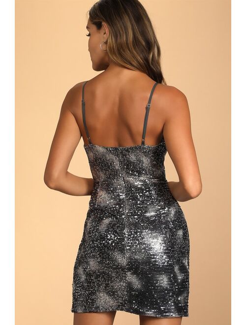 Lulus Daring to Dance Gunmetal Sequin Bodycon Tulip Mini Dress