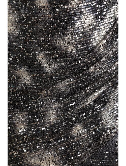 Lulus Daring to Dance Gunmetal Sequin Bodycon Tulip Mini Dress