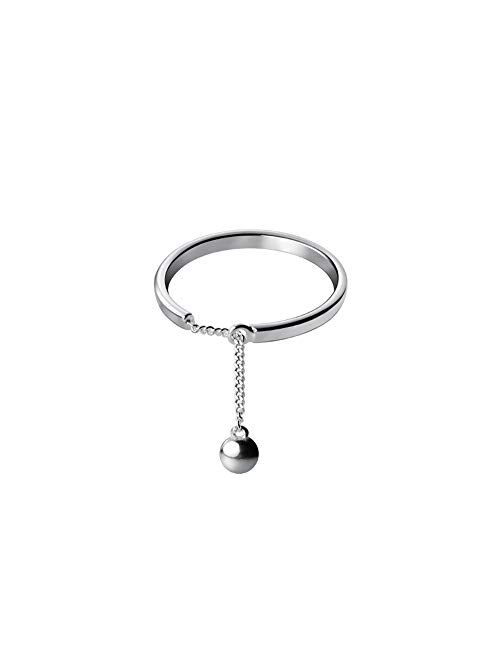 kokoma Stacking Rings Sterling Silver 925 for Women Girls Adjustable Minimalist Dangling Charm Threader Tassel Chain Promise Eternity Ring Finger Band Fashi