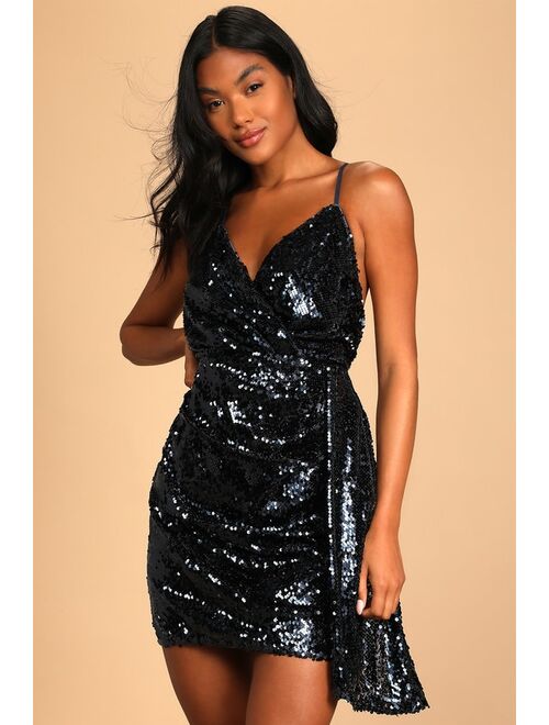 Lulus Steal the Night Navy Blue Sequin Bodycon Mini Dress