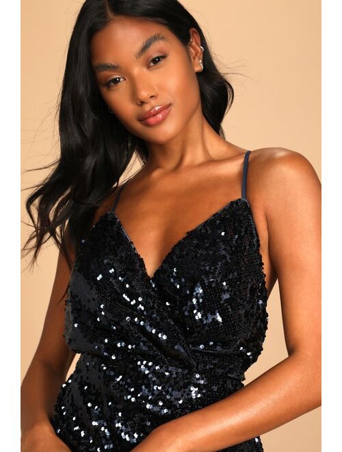 Lulus Steal the Night Navy Blue Sequin Bodycon Mini Dress