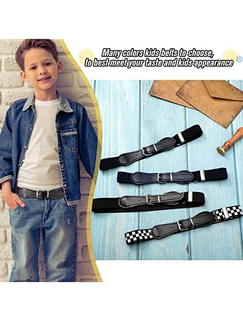 4 Pieces Kids Boys Girls Adjustable Elastic Belt, Stretch Belt Toddler Belt with Leather Loop for Boys and Girls