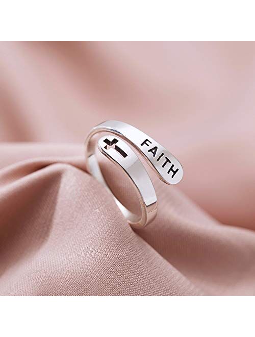 kokoma Sterling Silver Open Statement Rings Adjustable Minimalist Hope Love Eternity Wedding Band Promise Ring Wrap Finger Bands Fashion Jewelry Gifts for Women Girl