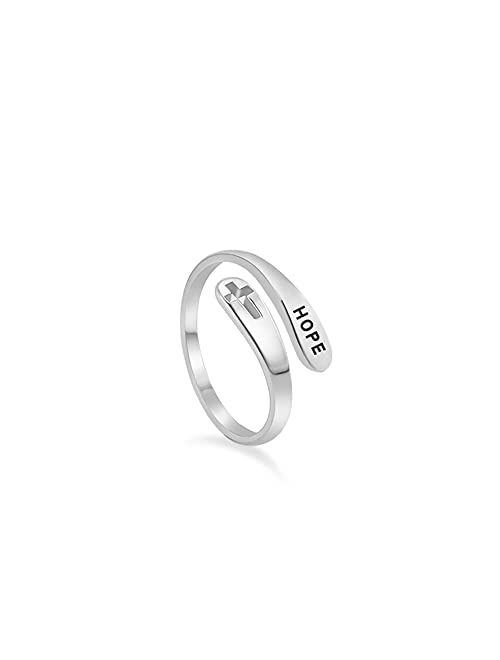 kokoma Sterling Silver Open Statement Rings Adjustable Minimalist Hope Love Eternity Wedding Band Promise Ring Wrap Finger Bands Fashion Jewelry Gifts for Women Girl