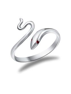 Snake Statement Open Ring Sterling Silver 925 Adjustable Minimalist Simple Finger Band Punker Cuban Wrap Gothic Rings Fashion Jewelry for Women Girls Men