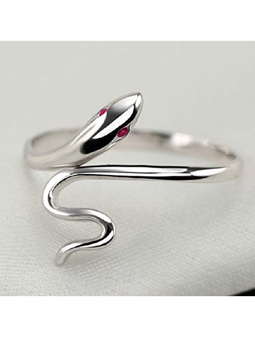 Kokoma Snake Statement Open Ring Sterling Silver 925 Adjustable Minimalist Simple Finger Band Punker Cuban Wrap Gothic Rings Fashion Jewelry for Women Girls Men