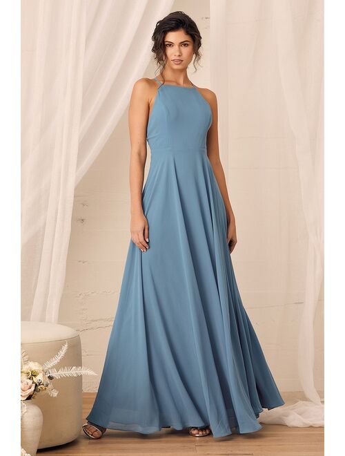 Lulus Mythical Kind of Love Slate Blue Maxi Dress